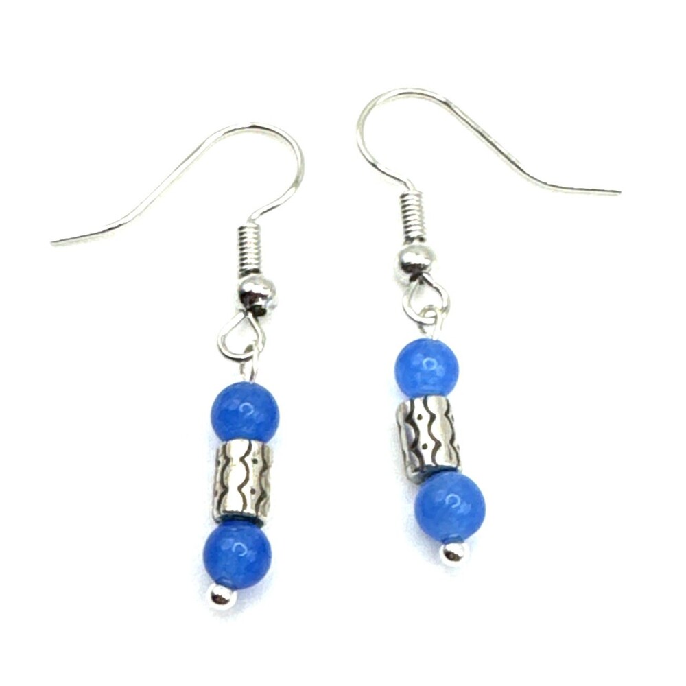 Brighton Gleam Blue Beads Etched Cylinder Custom Silver Earrings